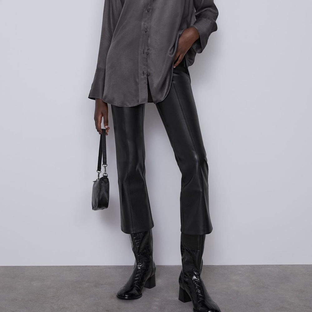Zara Black Faux Leather Flared Leggings